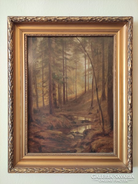 Antique oil painting deep in the forest