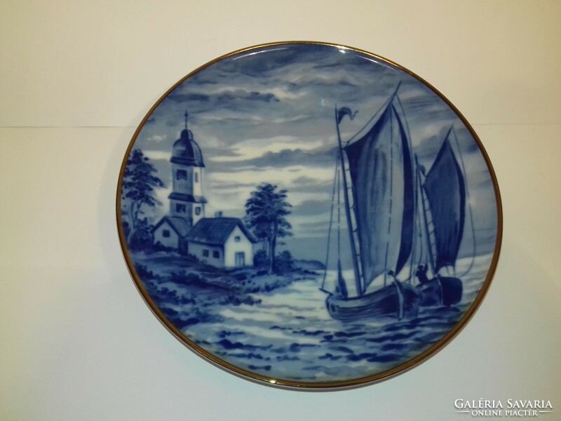 Wallendorf porcelán fali dísz fali tál tányér kobalt kék jelenetes