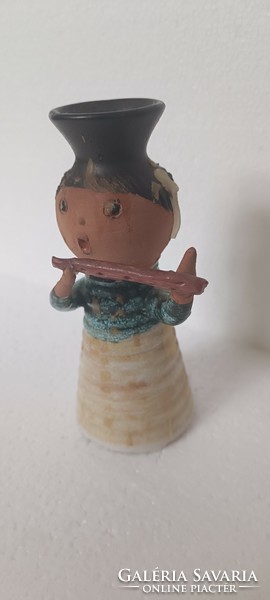 Little pink Ilona flute-playing musician ceramic figure with candle holder