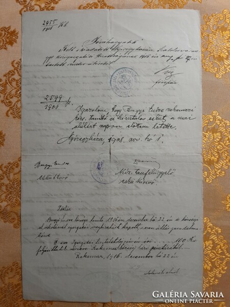 1908. Tanítói díjlevél,  főispáni aláírással