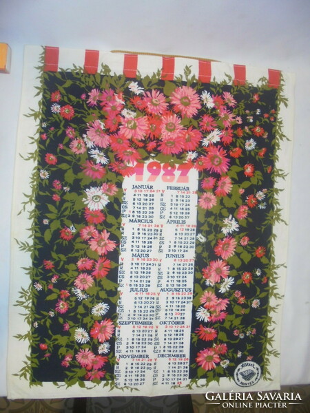 Retro textile wall calendar 1987 - floral - even for birthdays