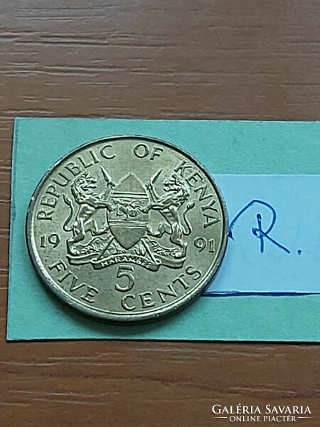 Kenya 5 cents 1991 daniel toroitich arap moi, nickel-brass #r