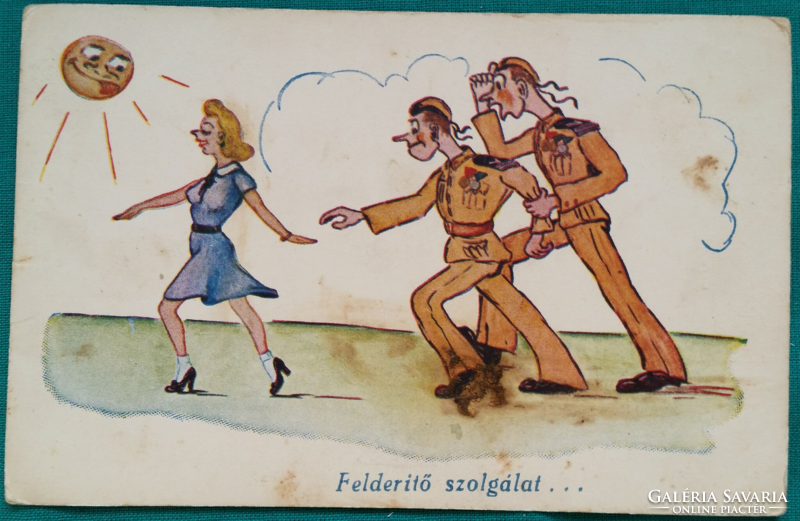 Humoros, grafikus üdvözlő képeslap, postatiszta