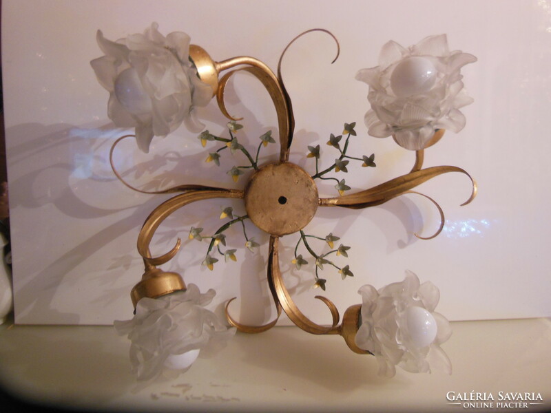 Chandelier - antique - 50 x 30 cm - rose bulbs - 12 x 8 cm - metal - German - perfect