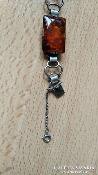 Old amber+silver bracelet, marked {e16}