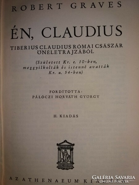 Cc.1930 ..Robert Graves :Én, Claudius. életrajzi könyv képek szerint Athenaeum Kiadása