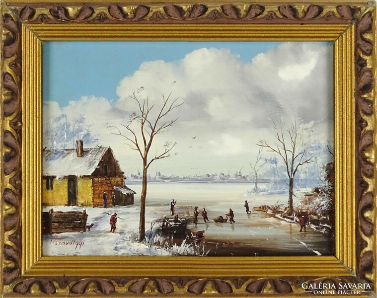 1P208 Tiszavölgyi: winter scene by the frozen river