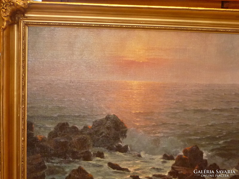 For sale ján grotkovský: setting sun on the horizon sea large oil canvas painting
