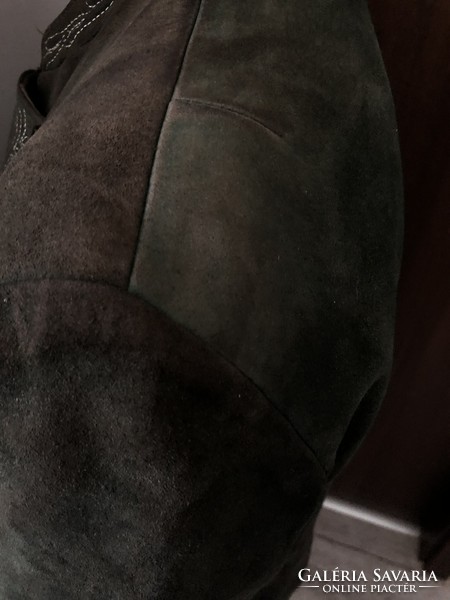 XX. század eleji zöld bőr hagyományőrző kabát Ferenc József gombokkal