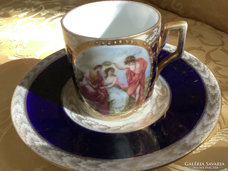 Antik eredeti jelenetes Altwien barokk csésze és csészealj