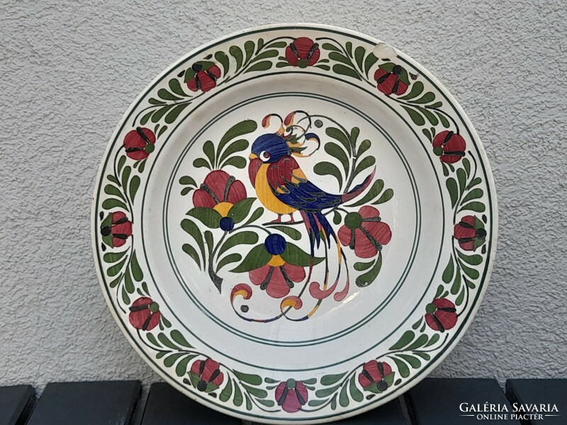 Antique Hungarian folk wall bowl with flowers and birds