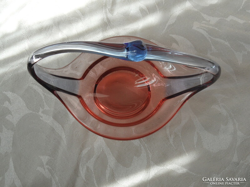 Czech colored cast glass centerpiece with fine lines, offering