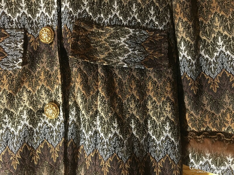 Gold Threads Woven Fur Gold Button Casual Long Blazer Top Cardigan m l