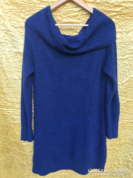 Szép kék női ruha tunika hosszú pulóver felső M L