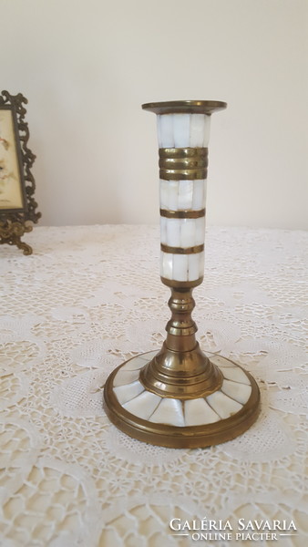 Beautiful copper candle holder with mother of pearl inlay