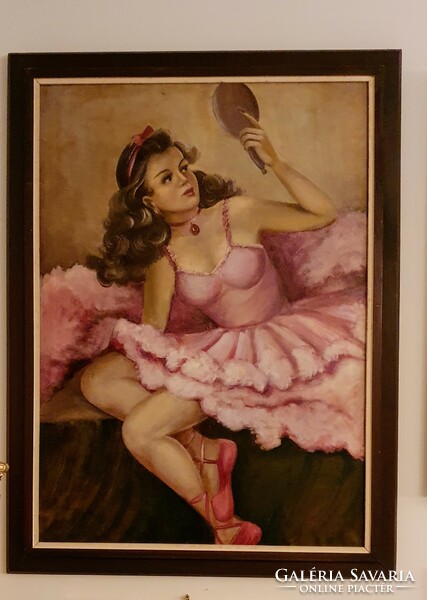 Balerina Rózsaszín ruhában festmény Fried jelzéssel