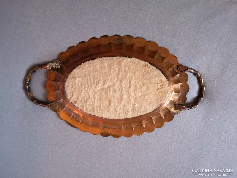 Beautiful antique petitpoint needle tapestry tray in a copper frame