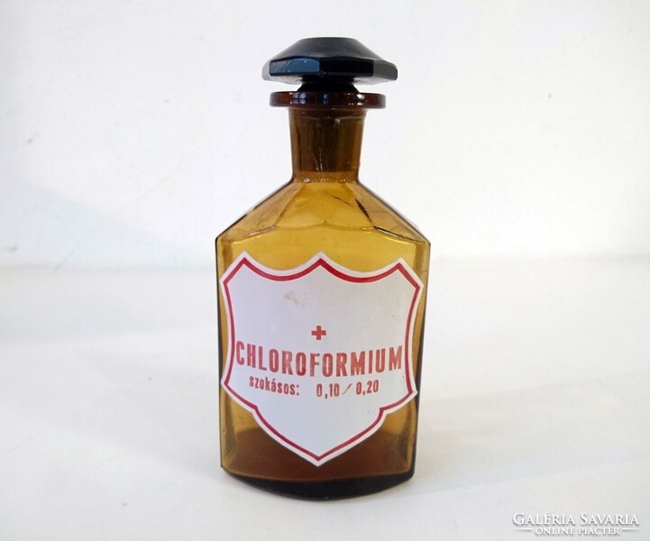 CHOLOFORMIUM Régi antik borostyán színű gyógyszertári patika üveg
