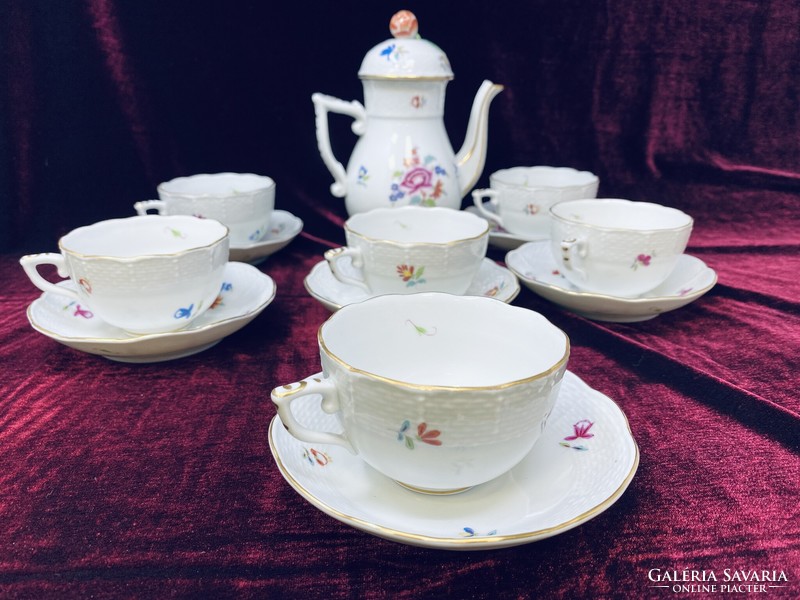 Herend colorful nanking bouquet patterned porcelain coffee set with 6 cups base and spout