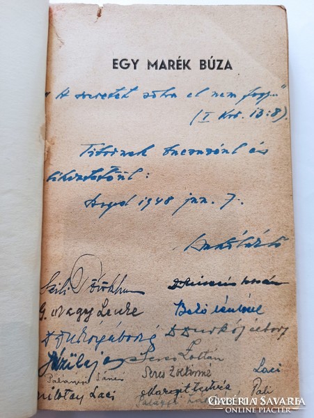 Egy marék búza Elbeszélések 1943, Bakó László esperes dedikálta