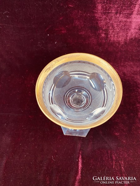 Régi Moser aranyozott metszett kristálypohár, talpas üveg pezsgős pohár
