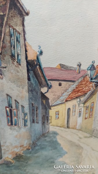 Heigl jelzéssel (profi) akvarell festmény, Tabán utcakép