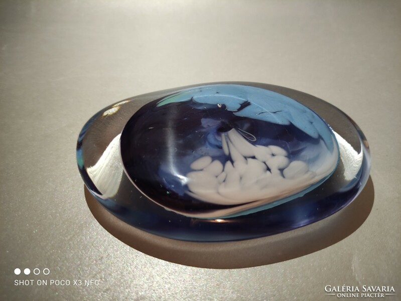 Discounted!!! Swirling design glass paperweight with sea blue pattern