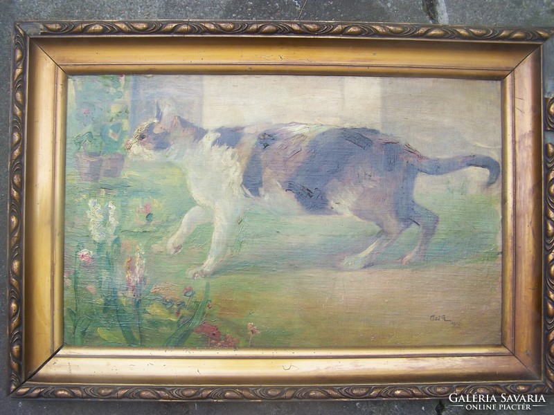 Csák marked 1902 (!): Hunting cat - art nouveau style -