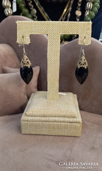 Indonesian silver earrings with onyx stone