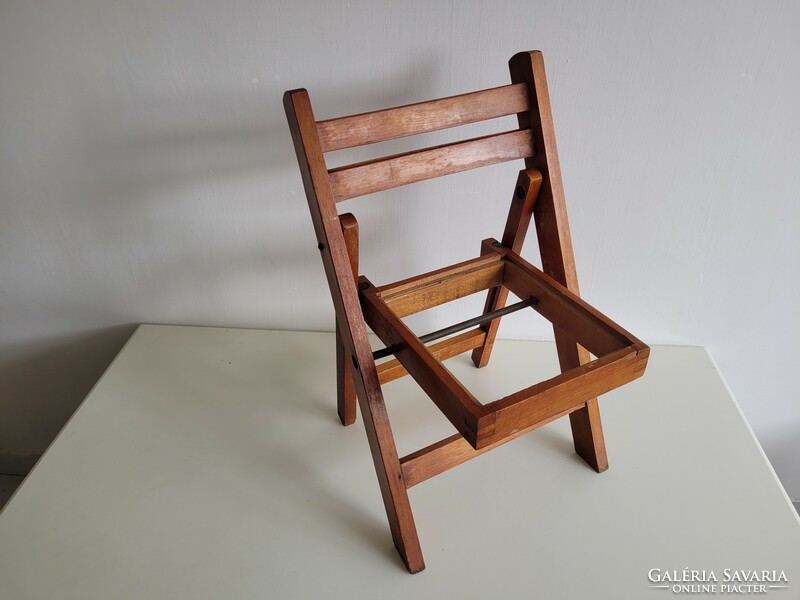 Old retro folding camping wooden small chair children's chair
