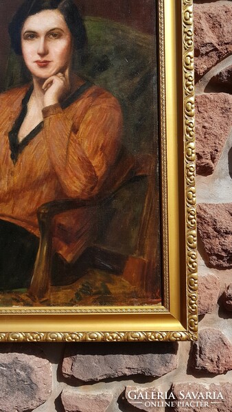 Ármin Glatter: highly restored portrait, oil, canvas - with wooden backing, frame 71.5 x 82 cm