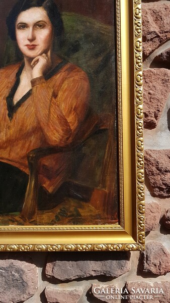 Glatter Ármin: Nívósan restaurált Portré, olaj, vászon, fára kasírozott, falc 71,5x82 cm, festmény