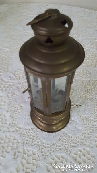 Antique copper candle holder with polished crystal glass