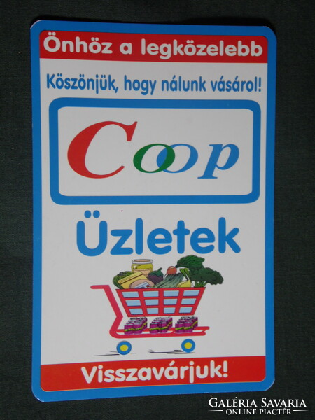 Kártyanaptár, Pécs Coop élelmiszer üzletek,grafikai rajzos, bevásárló kosár, 2002 ,  (1)