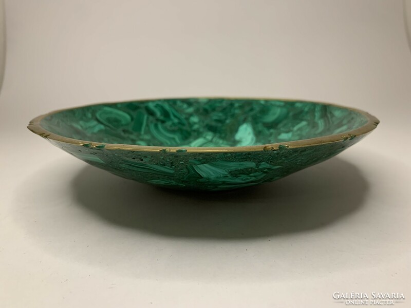 Malachite bowl with gold rim, 20 cm