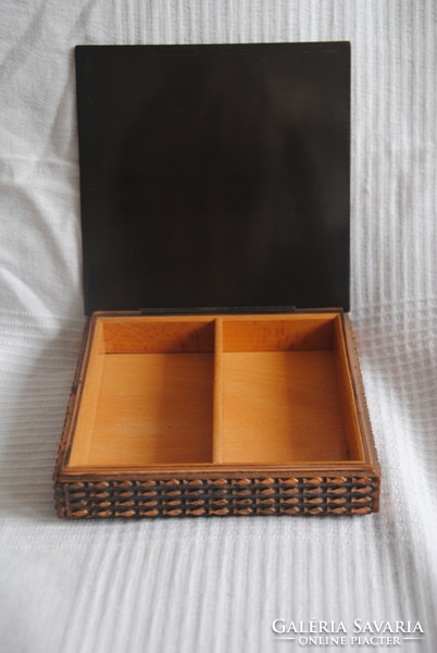 A large, rare, marked Kopcsanyi otto fish-patterned bronze box with wooden inlays