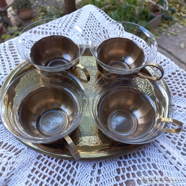 4 piece tea set with copper base and tray