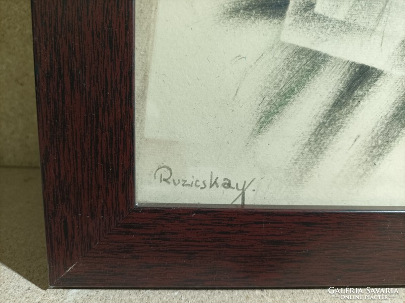 Painting with Ruzicskay mark, mixed media, on cardboard, 70 x 100 cm