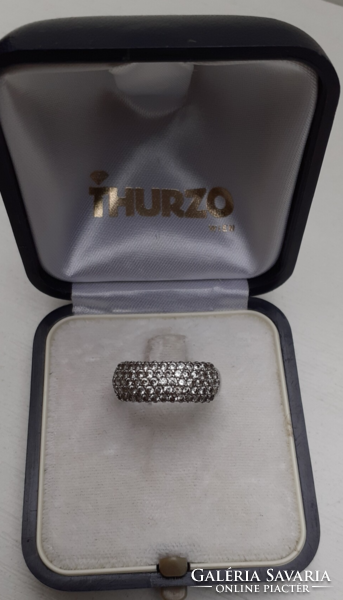 Elegant hallmarked 925 silver ring studded with sparkling tiny white cubic zirconia stones