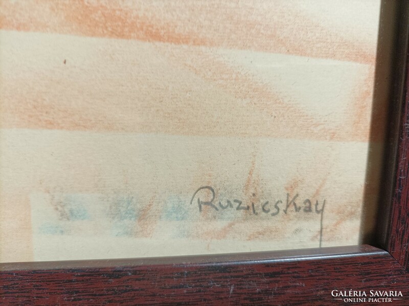 Painting with Ruzicskay mark, mixed media, on cardboard, 70 x 100 cm