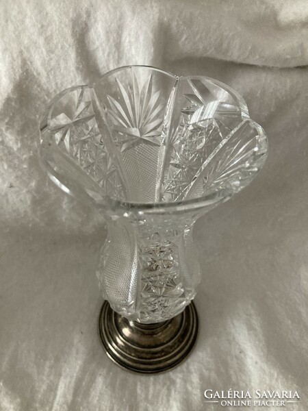 Crystal vase with silver base / 800 fineness base