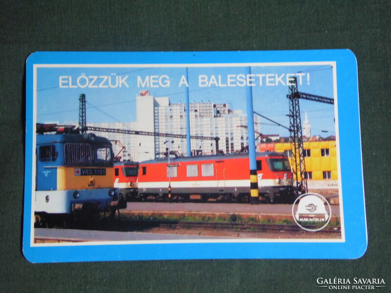 Kártyanaptár, MÁV, vasút, balesetmegelőzés, V43 villanymozdony, vasútállomás, 1990 ,  (1)