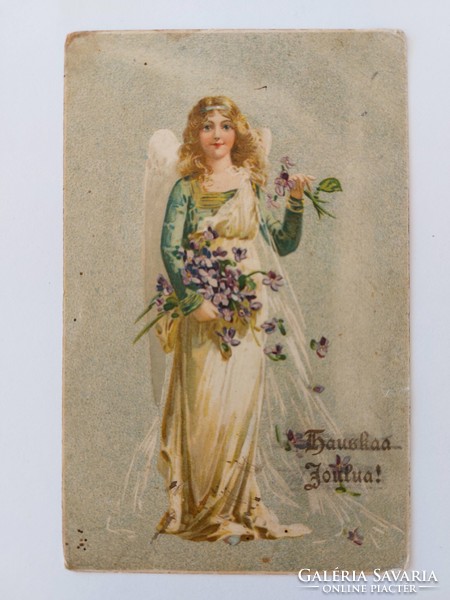 Old postcard postcard with angel violets