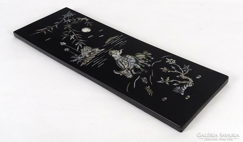1P251 Chinese mother-of-pearl inlaid lacquered picture 39 x 14 cm