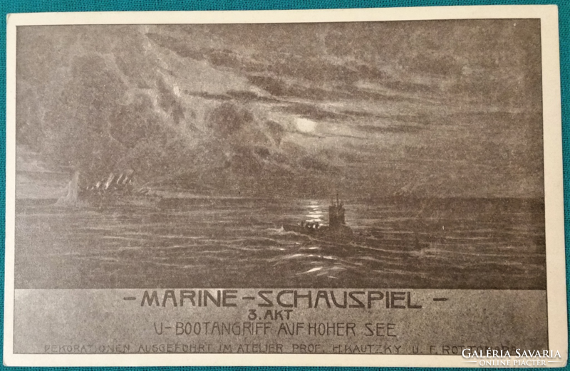 Grafikus képeslap , K.U.K Hadijóléti Iroda; 1918 Wien, tengeralattjáró hadművelet