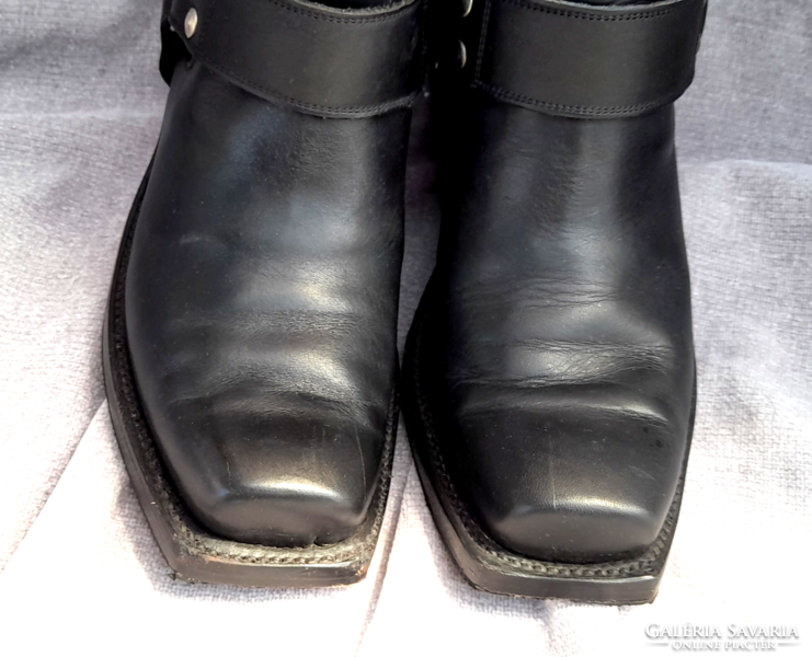 Black leather motorcycle ankle boots - rancho boots -