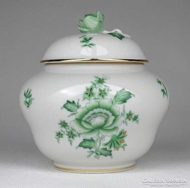 1P261 Régi zöld virágos Herendi porcelán bonbonier