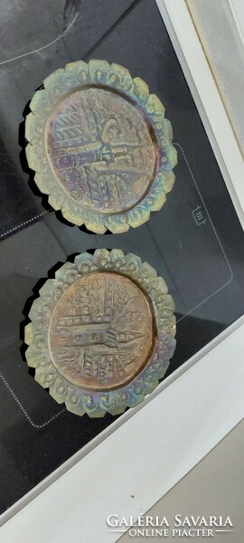 Pair of antique copper ashtrays
