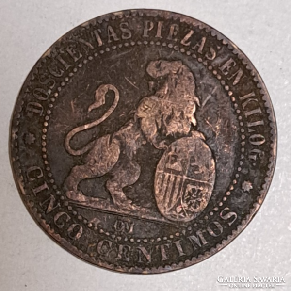 1870. Spanyolország (Ideiglenes kormány (1869 - 1874)) 5 centimos  (805)