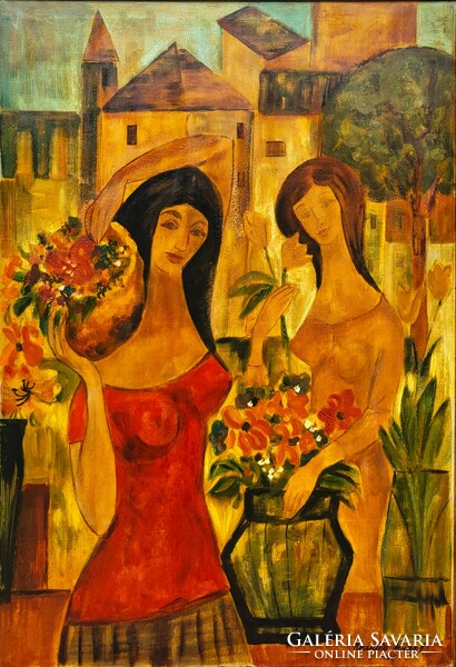 120X90cm! Margit Kránitz (1928 - 2000) flower girls c. Your painting with an original guarantee!